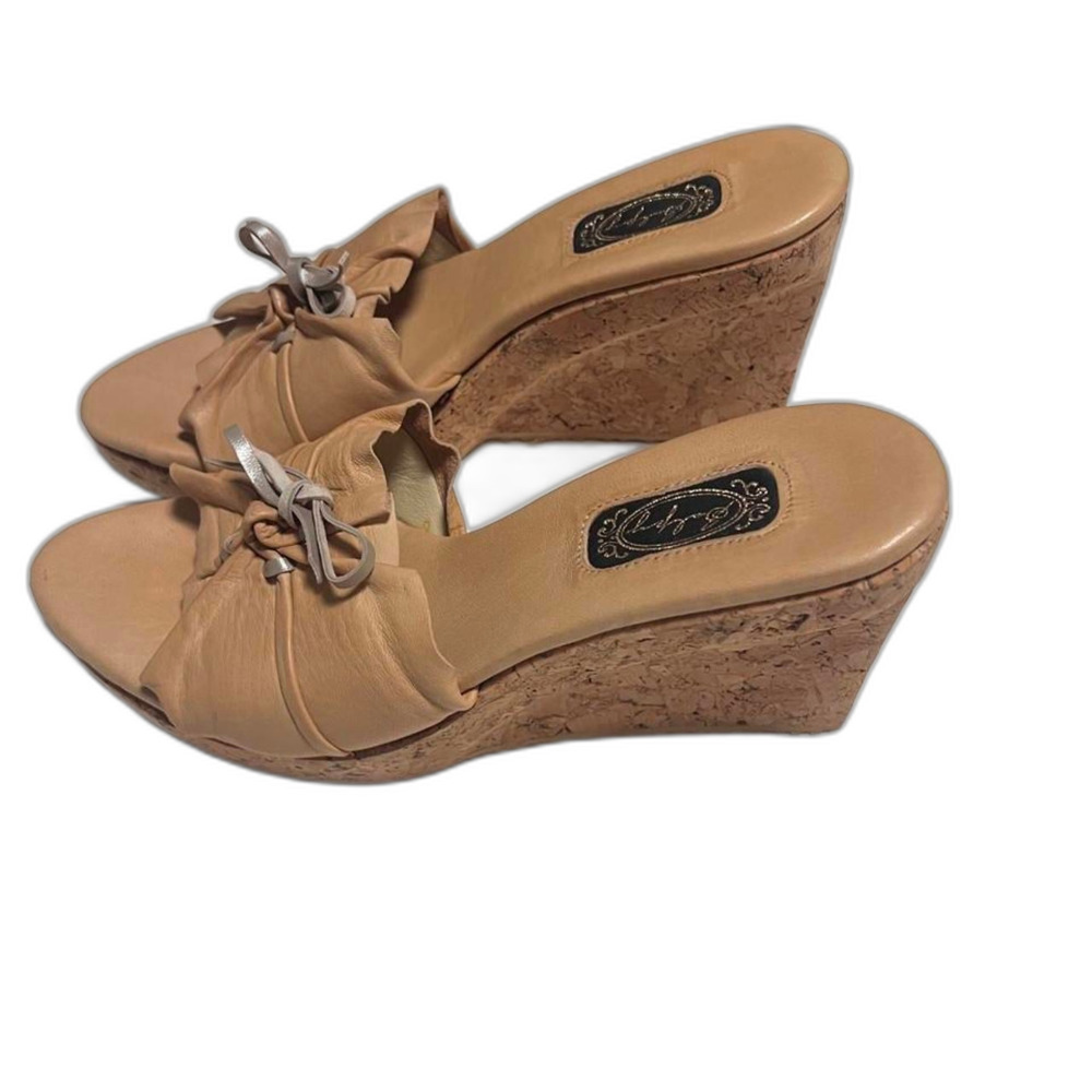 Salpy vintage open-toe wedge mules leather